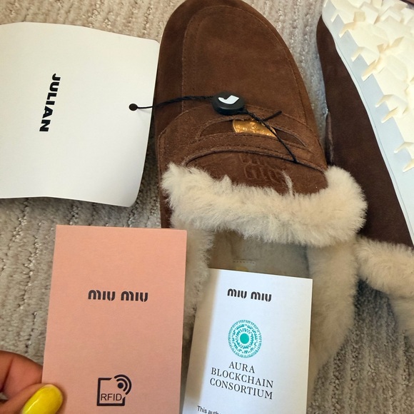 Brand NWT Miu Miu Suede Shearling Mules - Size 38.5 - Picture 11 of 11